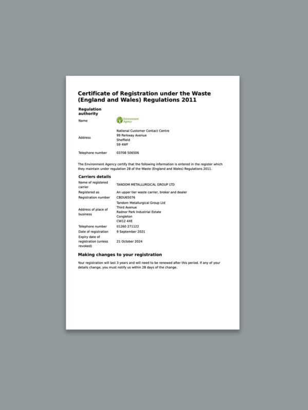 Tandom (EPA) Waste Broker & Dealer Licence 2022-23
